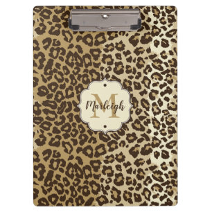 Klassischer Leopard Print Custom Monogram Name Klemmbrett