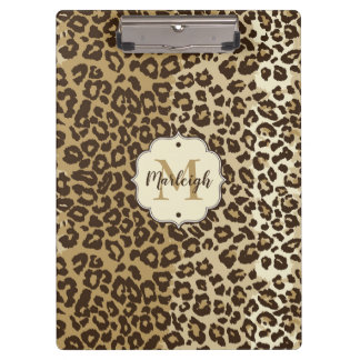 Klassischer Leopard Print Custom Monogram Name Klemmbrett