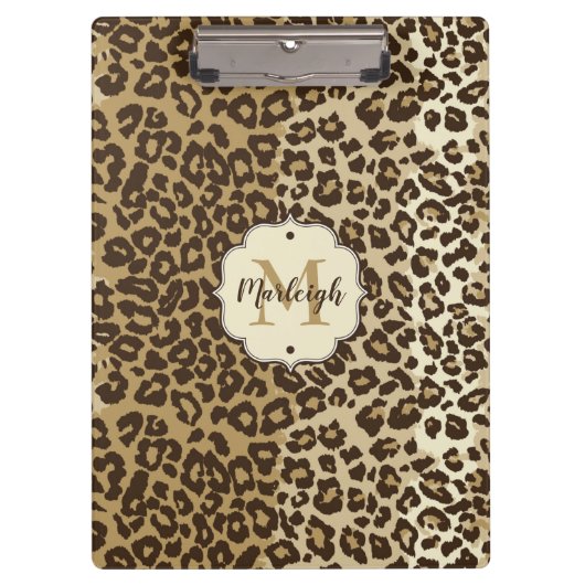 Klassischer Leopard Print Custom Monogram Name Klemmbrett (Vorderseite)
