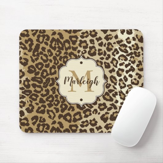 Klassischer Leopard Print Custom Monogram Name Mousepad (Mit Mouse)