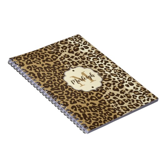 Klassischer Leopard Print Custom Monogram Name Notizblock (Rechte Seite)