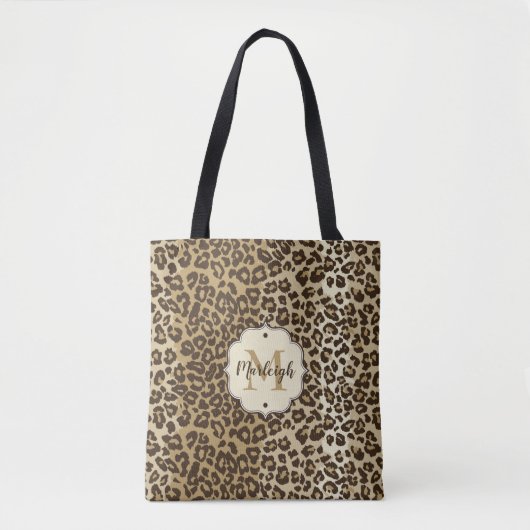 Klassischer Leopard Print Custom Monogram Name Tasche (Vorderseite)