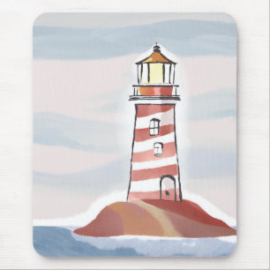Klassischer Leuchtturm Ozean Küstenwasserfarbe Mousepad