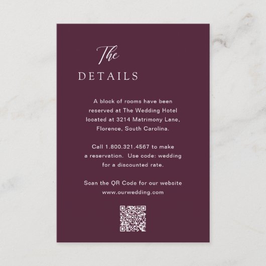 Klassischer Lila QR-Code Elegante Hochzeit Begleitkarte (Vorderseite)