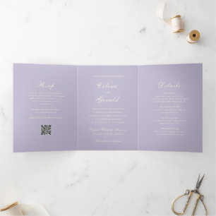 Klassischer Lila QR Code Elegante Hochzeit Dreifach Gefaltete Einladung