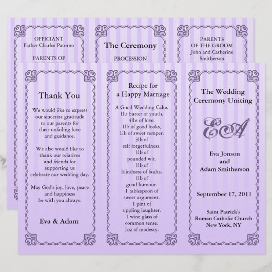 Klassischer Lila Streifen für das Hochzeitsprogram (Vorne/Hinten)