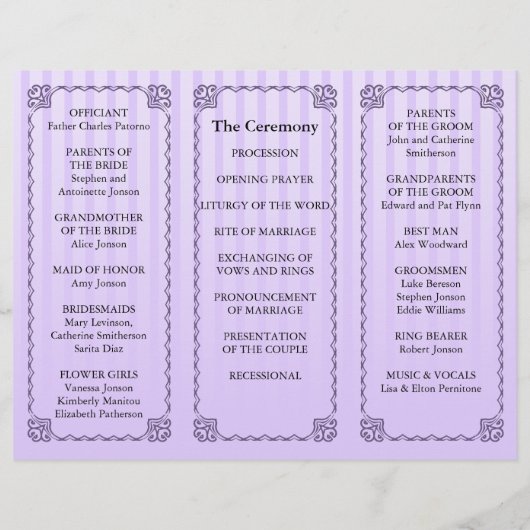 Klassischer Lila Streifen für das Hochzeitsprogram (Rückseite)