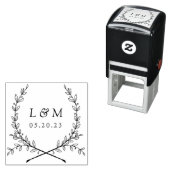 Klassischer Lorbeerkranz-Hochzeitsmonogramm Permastempel (Beispiel)