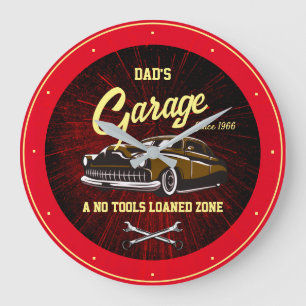 Klassischer Low Rider Garagen Name Slogan Schwarz Große Wanduhr