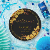 Klassischer Luxus Schwarz & Gold Floral Willkommen Pappteller (Party)