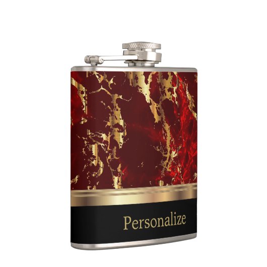 Klassischer Marmorroter Stein mit Golddesign Flachmann (Rechts)