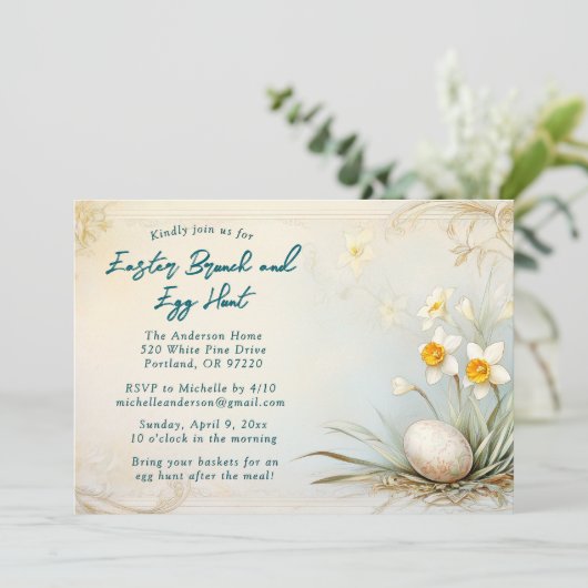 Klassischer Minimal Osterbrunch und Eierjagd Einladung (Stehend Vorderseite)