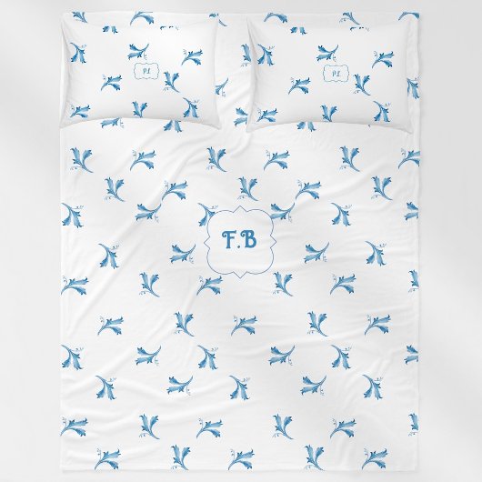 Klassischer minimalistischer blauer Fliesen-Blatt- Fleecedecke