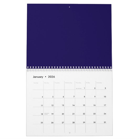 Klassischer minimalistischer Klassiker in Blau und Kalender (Jan 2026)