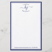 Klassischer Minimalistischer Monogramm-Script-Navy Briefpapier (Vorderseite)