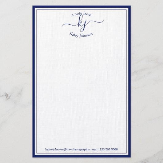 Klassischer Minimalistischer Monogramm-Script-Navy Briefpapier (Vorderseite)