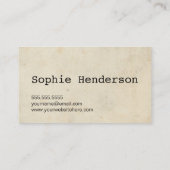 Klassischer Minimalistischer Schreibmaschinenautor Visitenkarte (Rückseite)