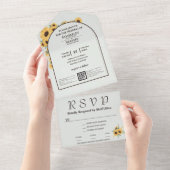 Klassischer Minimalistischer Sonnenblumen-Grüne QR All In One Einladung (Abreißen)