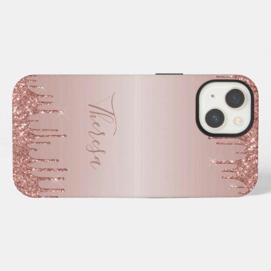 Klassischer, Mit Monogramm Rose Gold Dripped Glitz iPhone Hülle (Rückseite (Horizontal))