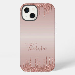 Klassischer, Mit Monogramm Rose Gold Dripped Glitz iPhone 13 Hülle