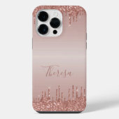 Klassischer, Mit Monogramm Rose Gold Dripped Glitz iPhone Hülle (Rückseite)