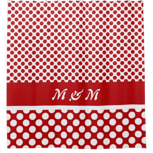 Klassischer Mit Monogramm Rot-Weiß-Polka-Dot Duschvorhang (Vorderseite)