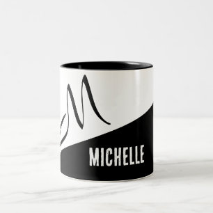 Klassischer Mit Monogramm Schwarz-Weiß-Farbblock Zweifarbige Tasse