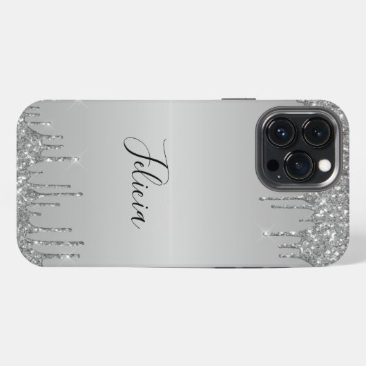 Klassischer Mit Monogramm Silver Dripped Glitzer iPhone Hülle (Rückseite (Horizontal))