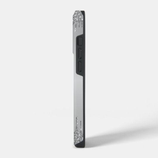 Klassischer Mit Monogramm Silver Dripped Glitzer iPhone Hülle (Linke Seite)