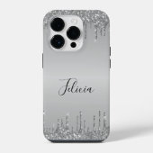 Klassischer Mit Monogramm Silver Dripped Glitzer iPhone Hülle (Rückseite)
