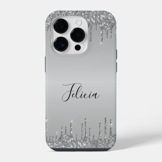 Klassischer Mit Monogramm Silver Dripped Glitzer iPhone Hülle (Rückseite)