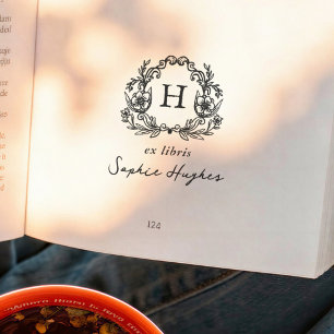 Klassischer Monogramm-Blumenkranz-Rahmen Ex Libris Gummistempel