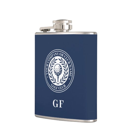 Klassischer Monogramm-Individuelle Name Dunkelblau Flachmann (Links)