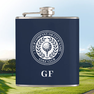 Klassischer Monogramm-Individuelle Name Dunkelblau Flachmann
