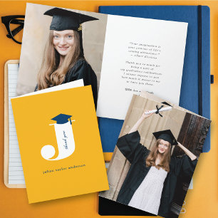 Klassischer Monogramm-J-Abschluss-Cap-Moderne-Foto Dankeskarte