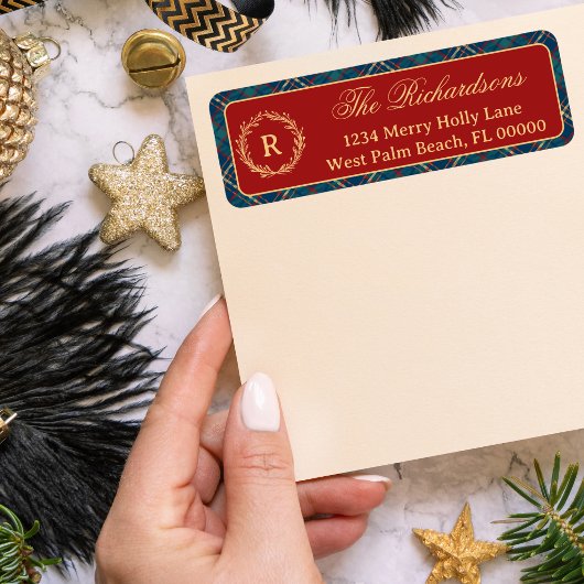 Klassischer Monogramm-Kranz Rot Kariert Weihnachte