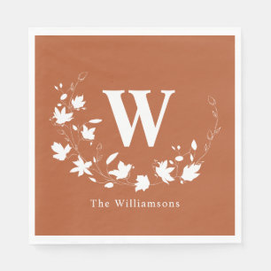 Klassischer Monogramm Name Blumendrang in Rost Serviette