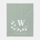 Klassischer Monogramm Name Blumenreath in Sage Gre Fleecedecke (Vorderseite)