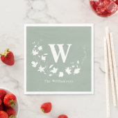 Klassischer Monogramm Name Blumenreath in Sage Gre Serviette (Beispiel)