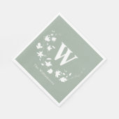 Klassischer Monogramm Name Blumenreath in Sage Gre Serviette (Ecke)