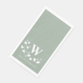 Klassischer Monogramm Name Blumenreath in Sage Gre Serviette (Ecke)