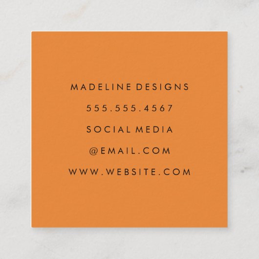 Klassischer Monogramm Orange mit Bogentext Quadratische Visitenkarte (Rückseite)