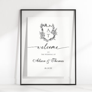 Klassischer Monogramm-Wappen-Hochzeitsempfang Poster