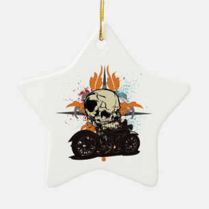 Klassischer Motorrad-Totenkopf mit Farbspritzern Keramikornament