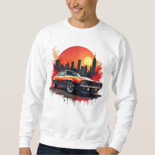 Klassischer Muscle Car mit mutigem urbanem Skyline Sweatshirt