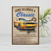 Klassischer Muskelwagen, einfach 50 Geburtstag Einladung (Stehend Vorderseite)