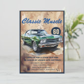 Klassischer Muskelwagen zum Geburtstag Einladung (Stehend Vorderseite)