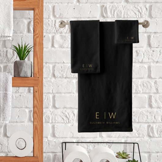 Klassischer Name der Minimalistischen Schwarz-Gold Badhandtuch Set