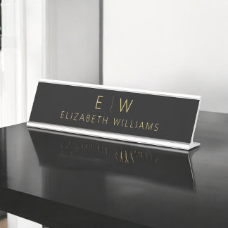 Klassischer Name der Minimalistischen Schwarz-Gold Schreibtischnamensplakette