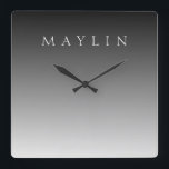 Klassischer Name oder Wort | Gradient Gray Quadratische Wanduhr<br><div class="desc">Individuell anpassbare elegante Schrift für einen Namen,  Nachnamen oder jeden anderen Text.</div>